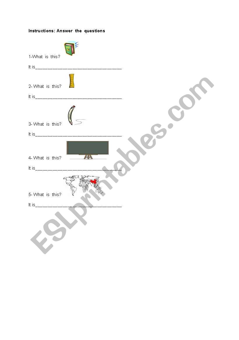 school objects worksheet