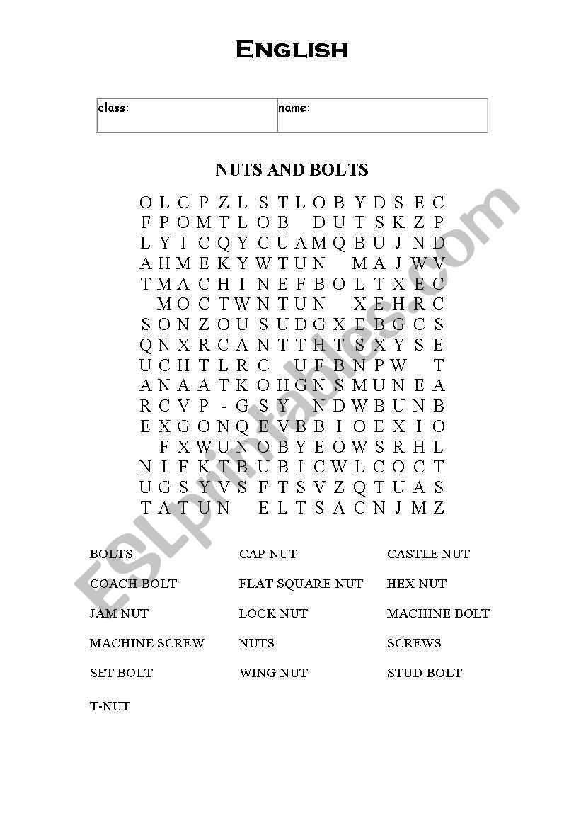 word puzzle nuts and bolts worksheet