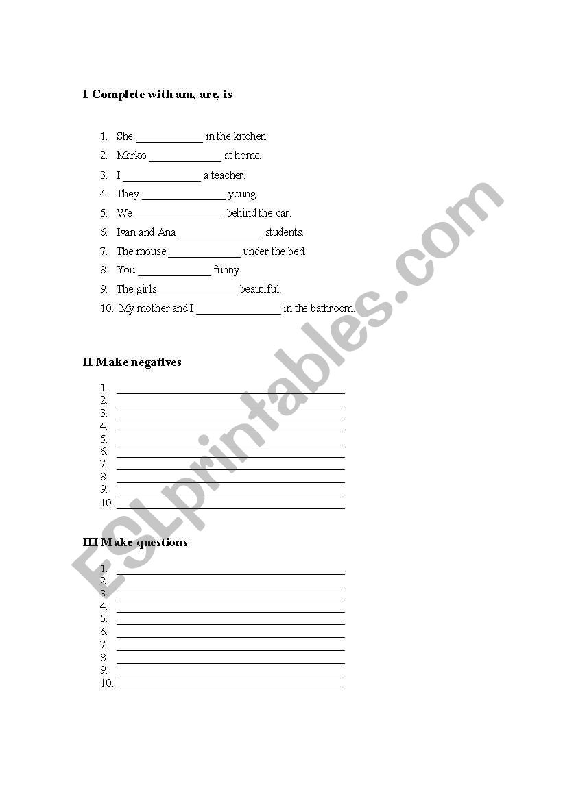 Verb to be and articles worksheet