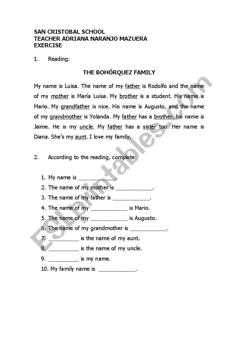 FAMILY worksheet