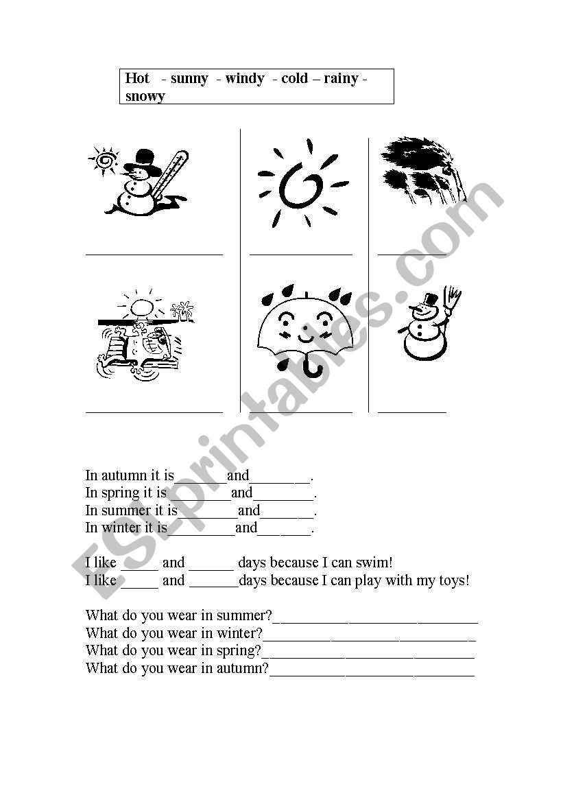 Weather,seasons,clothes worksheet