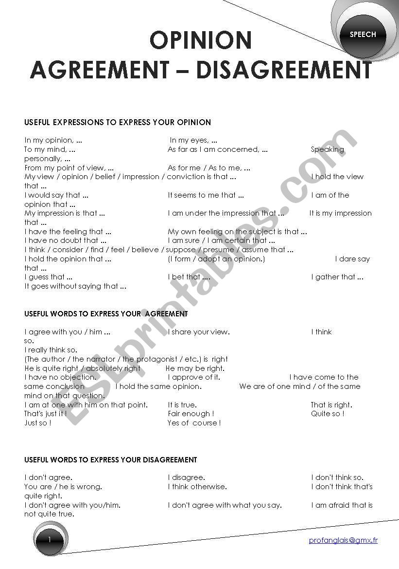 Expressing Opinions: agreement - disagreement