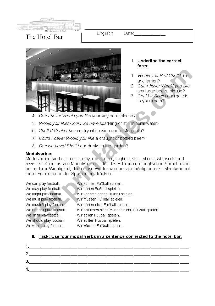 The hotel Bar worksheet
