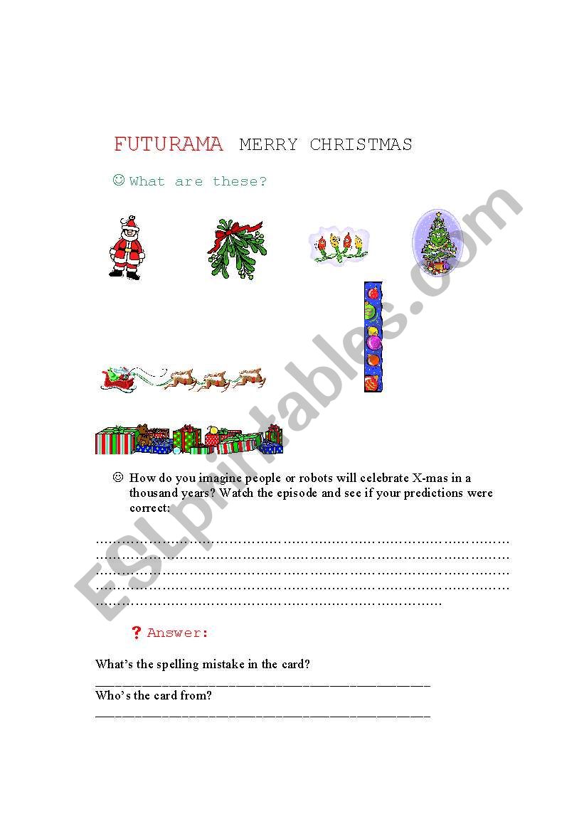 Futurama Merry Christmas worksheet