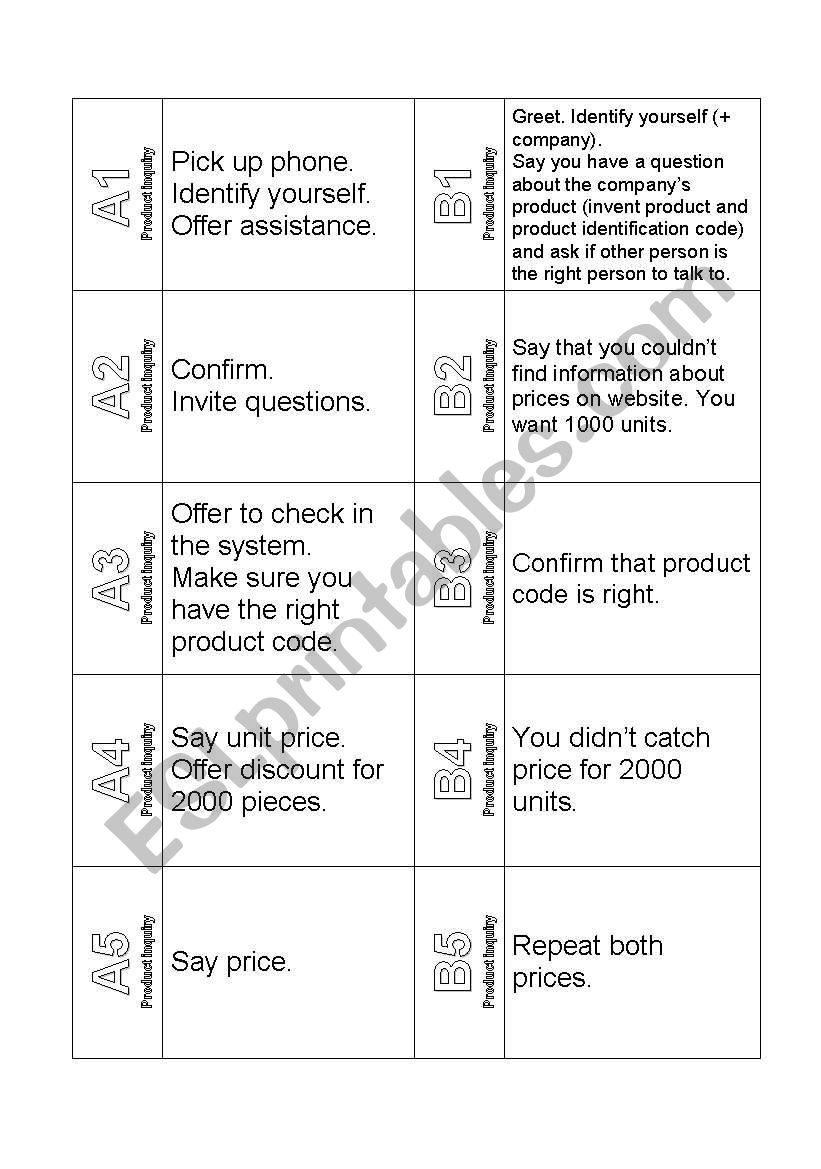 The Ultimate Telephoning Challenge - Cards - Phone Calls (Product Inquiry) Business English Role Play Cards