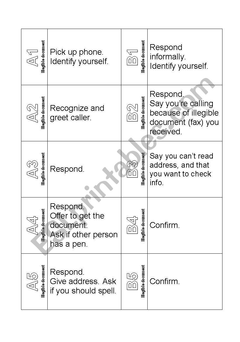 The Ultimate Telephoning Challenge - Cards - Phone Calls (Illegible Document) Business English Role Play Cards