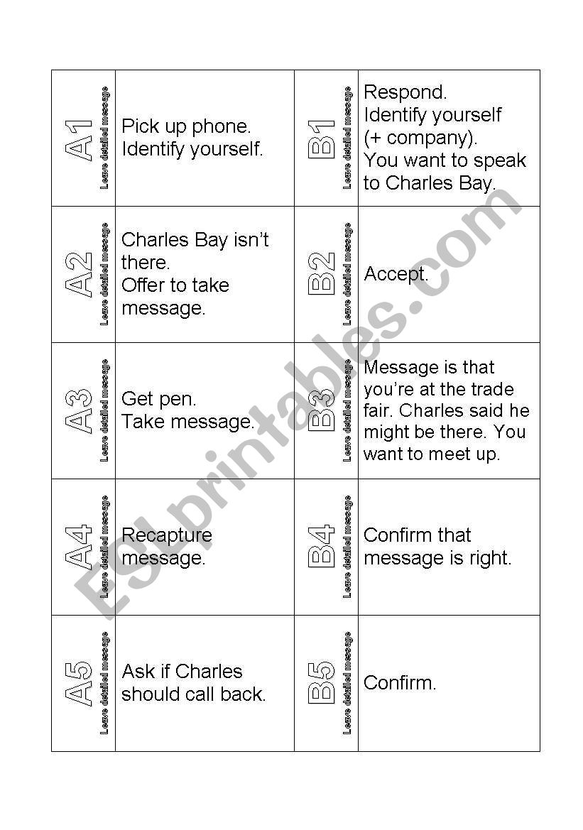 The Ultimate Telephoning Challenge - Cards - Phone Calls (Leave Detailed Message) Business English Role Play Cards