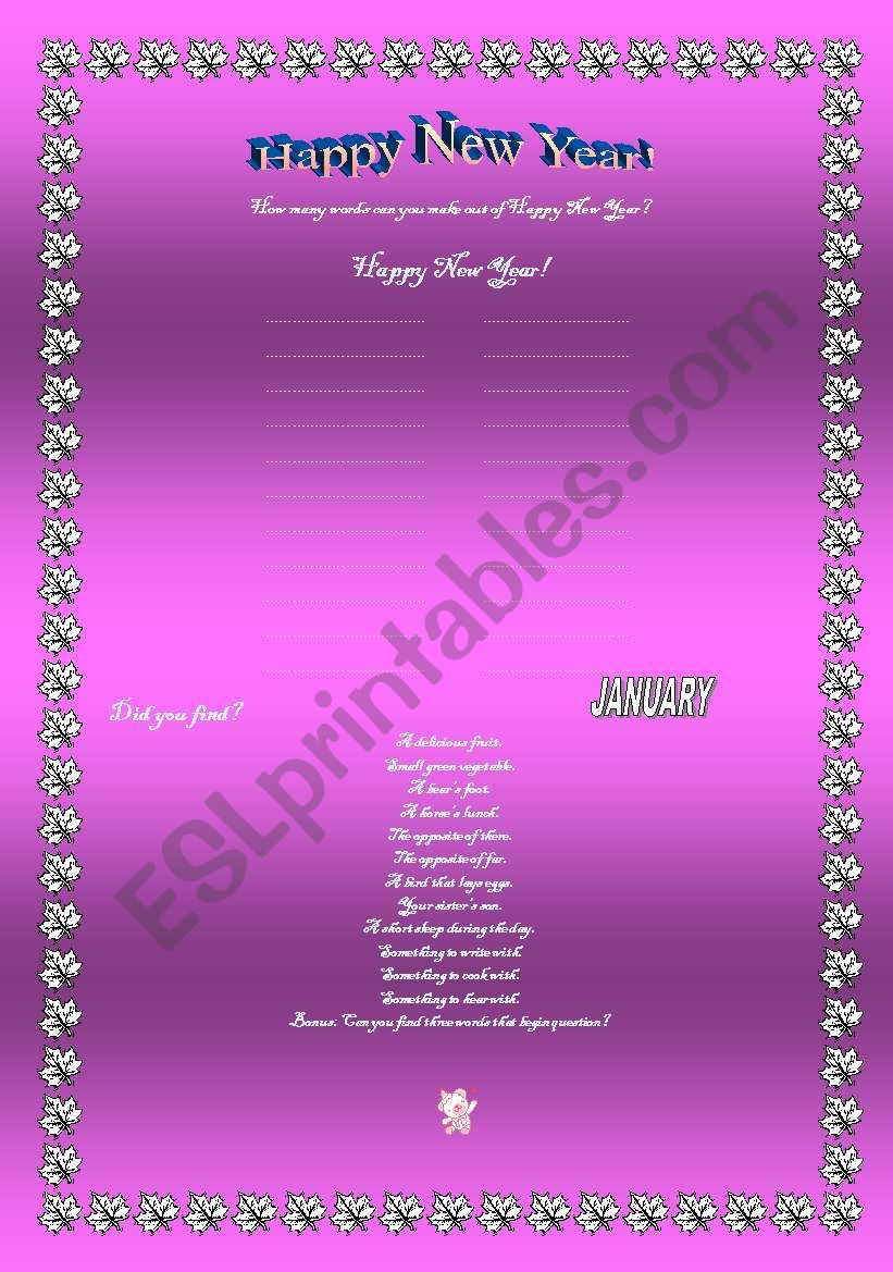 New year  worksheet