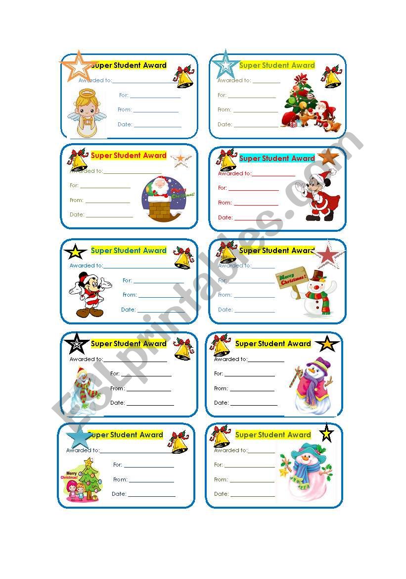 Christmas awards worksheet