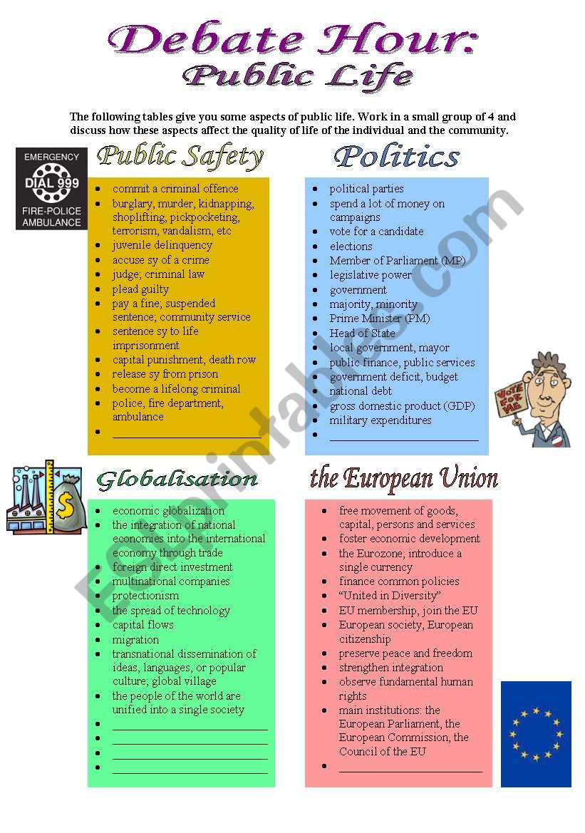 Debate Hour: Public Life worksheet