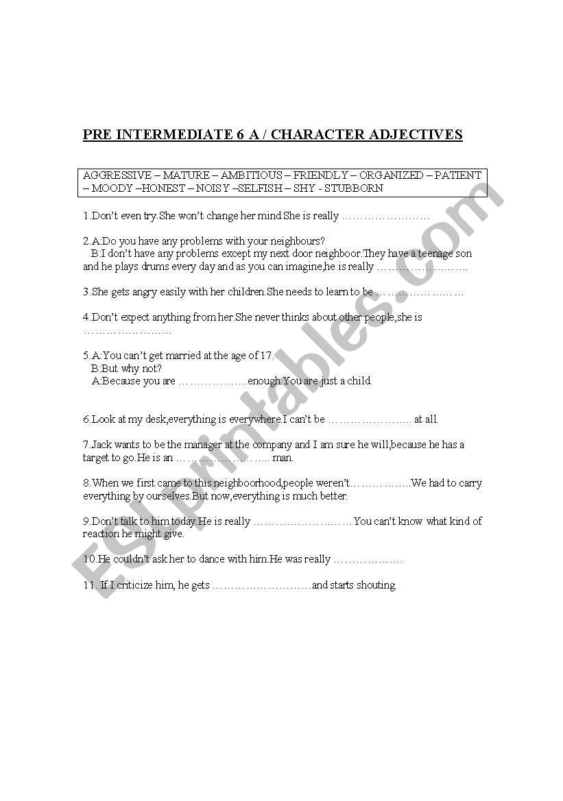 FACE2FACE PRE INTERMEDIATE UNIT 6A/CHARACTER ADJECTIVES 