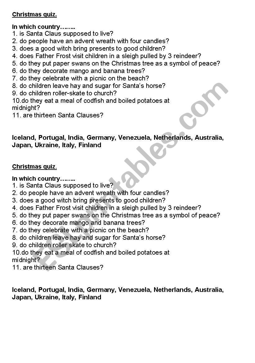 xmas quiz worksheet