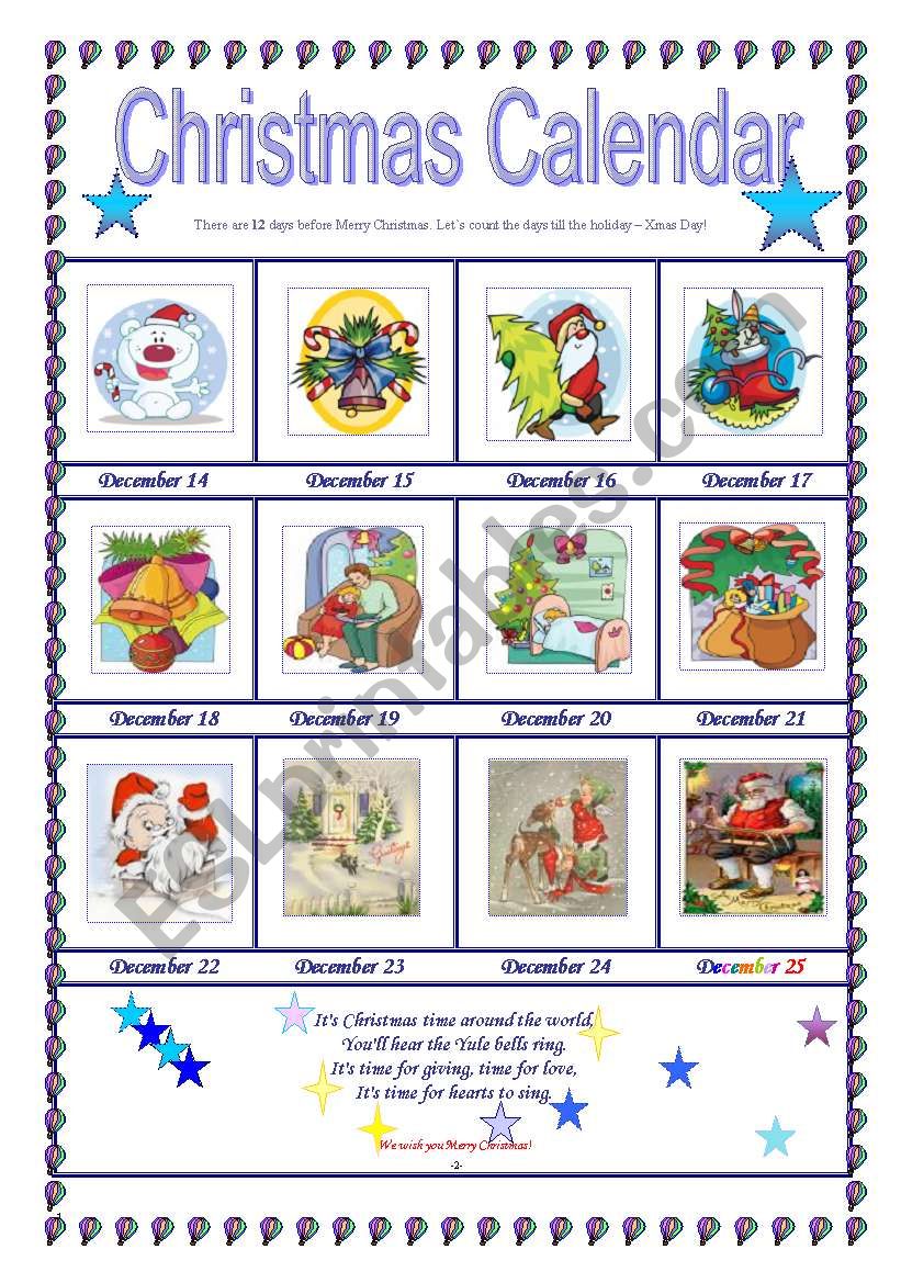 Xmas Calendar worksheet