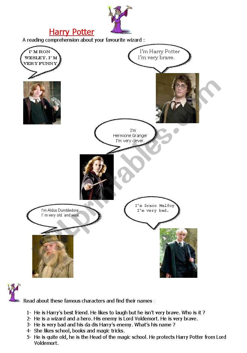 Harry potter 1 worksheet