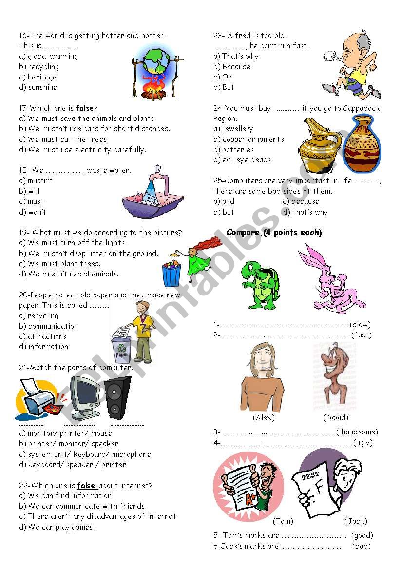 exam for 7th graders part 2 worksheet