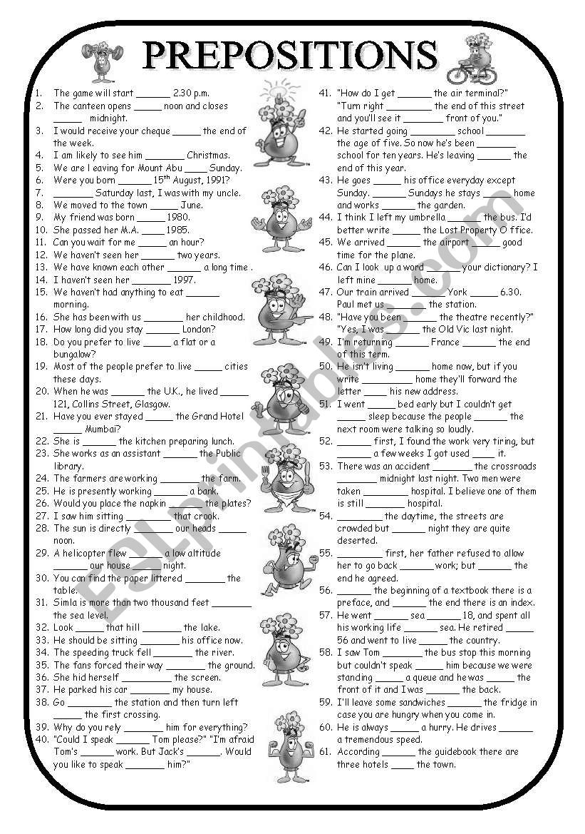 PREPOSITIONS REVISION (with key)