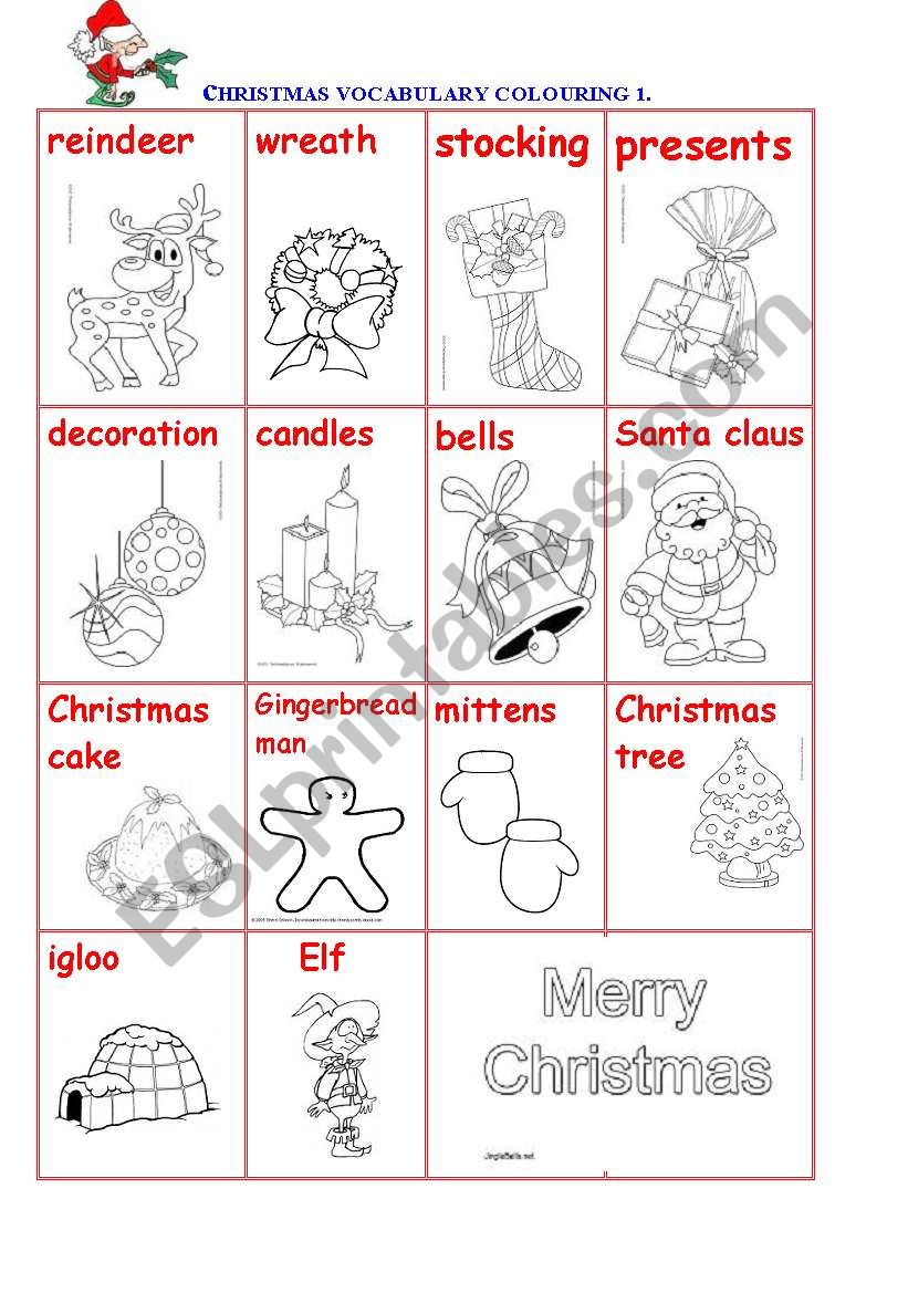 WINTER VOCABULARY COLOURING. worksheet