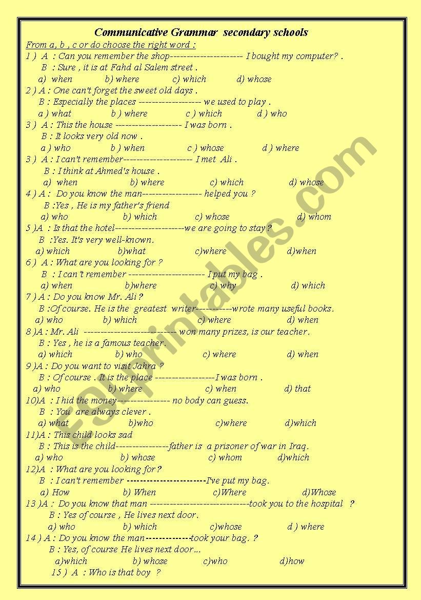 language exercises worksheet