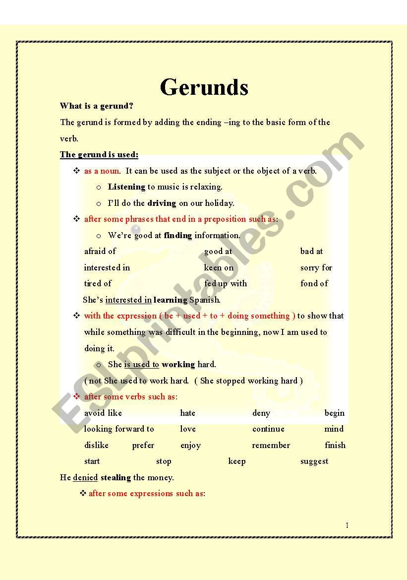 Gerunds worksheet