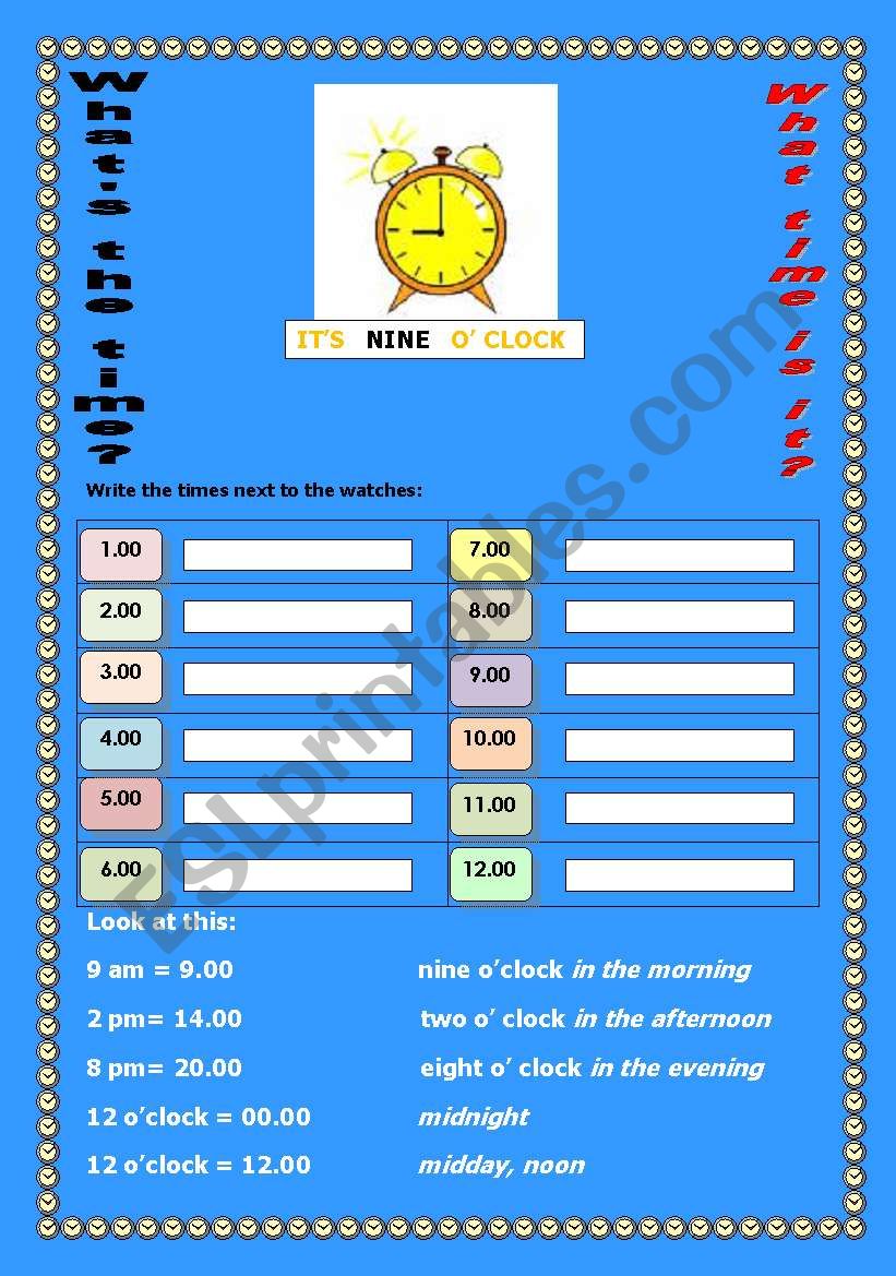 Asking and telling the time worksheet