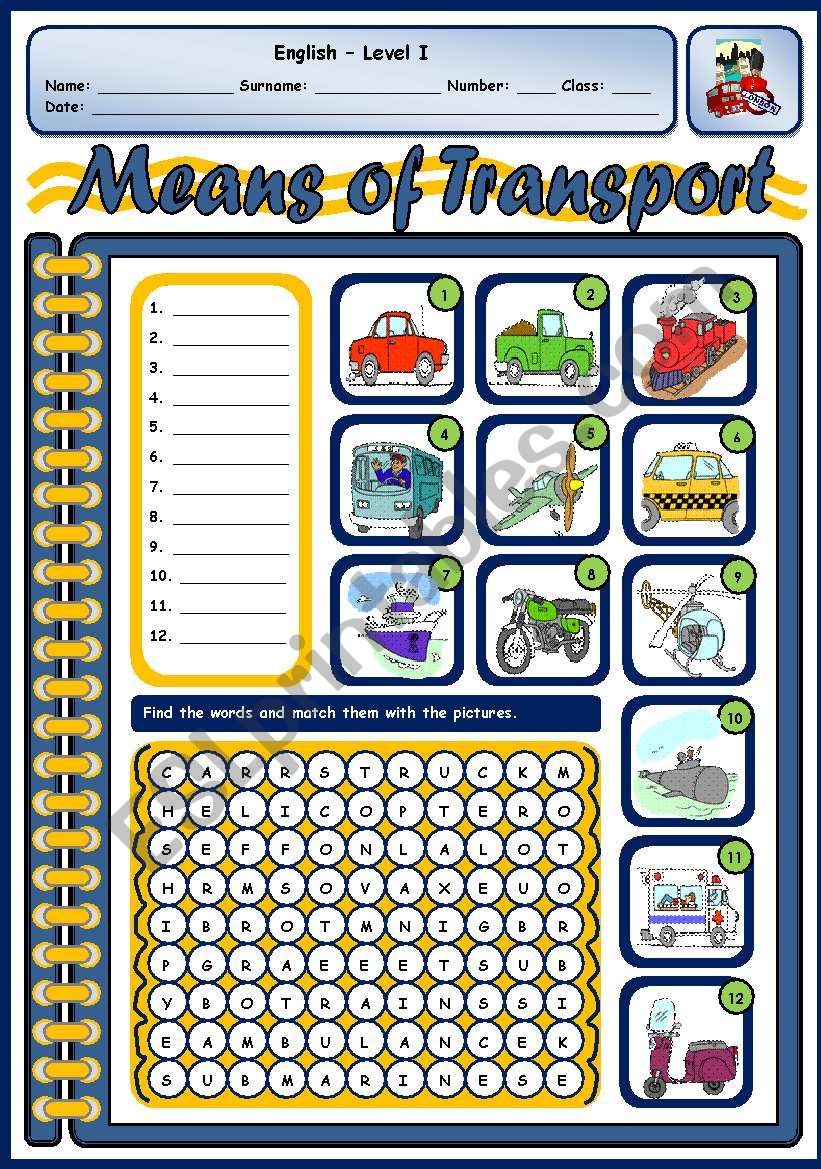 MEANS OF TRANSPORT worksheet