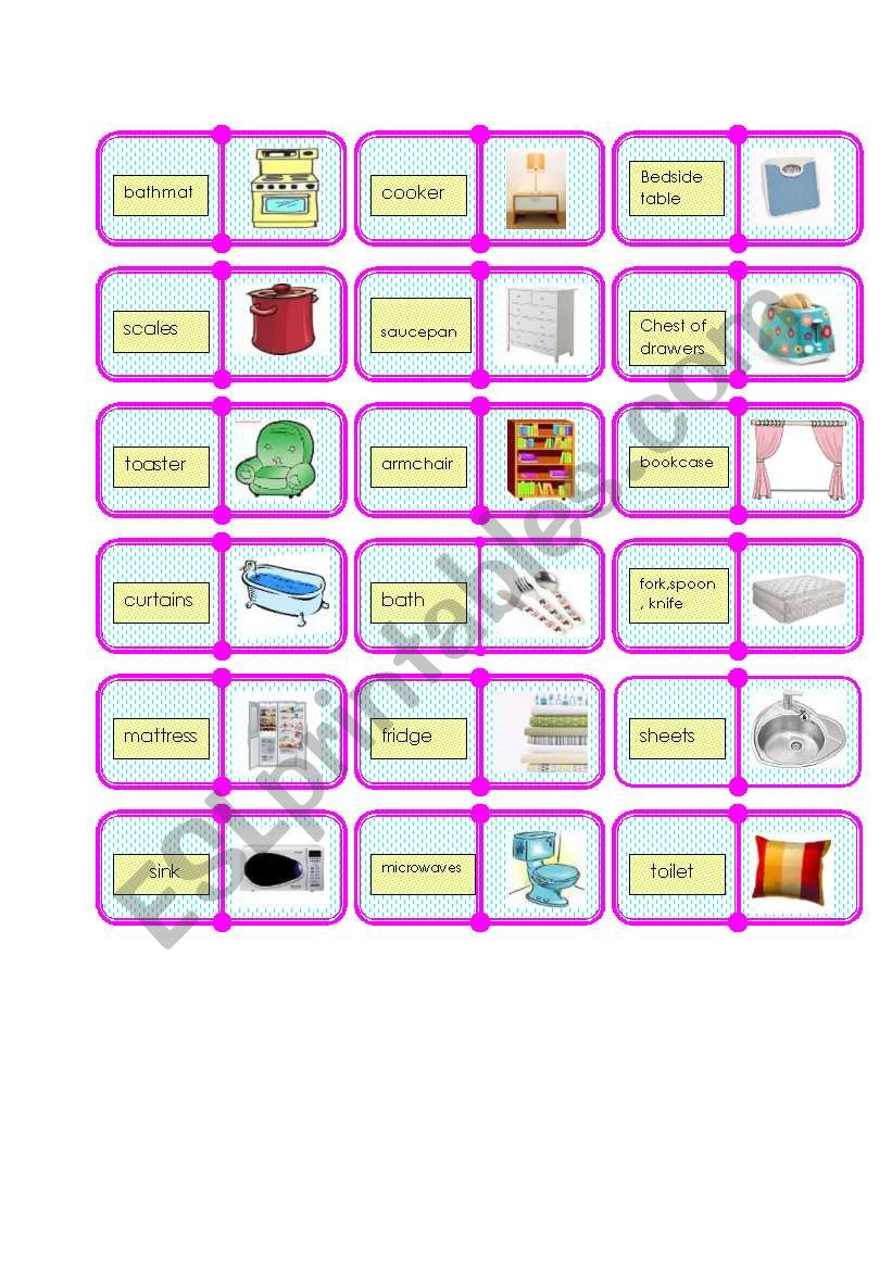 furniture domino 1/2 worksheet