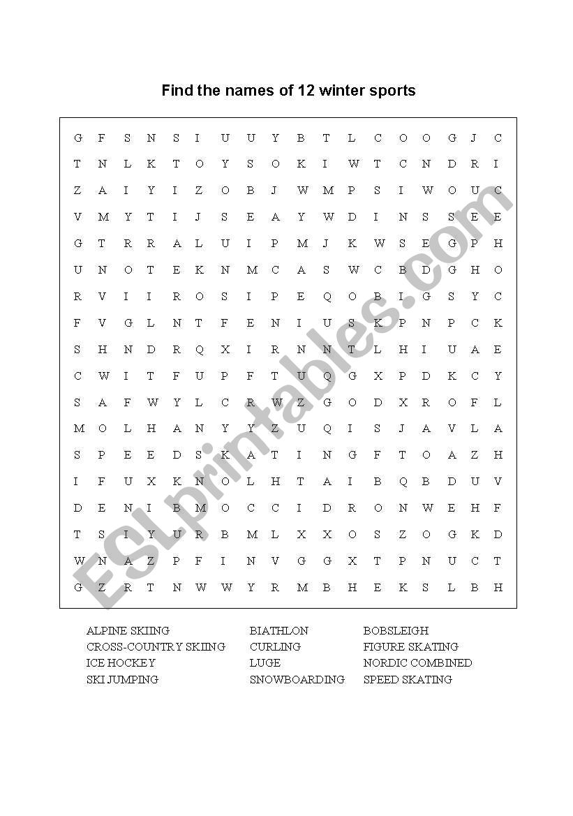Word Search: Winter Sports worksheet