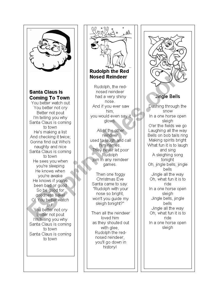 Christmas Carols Bookmarks worksheet