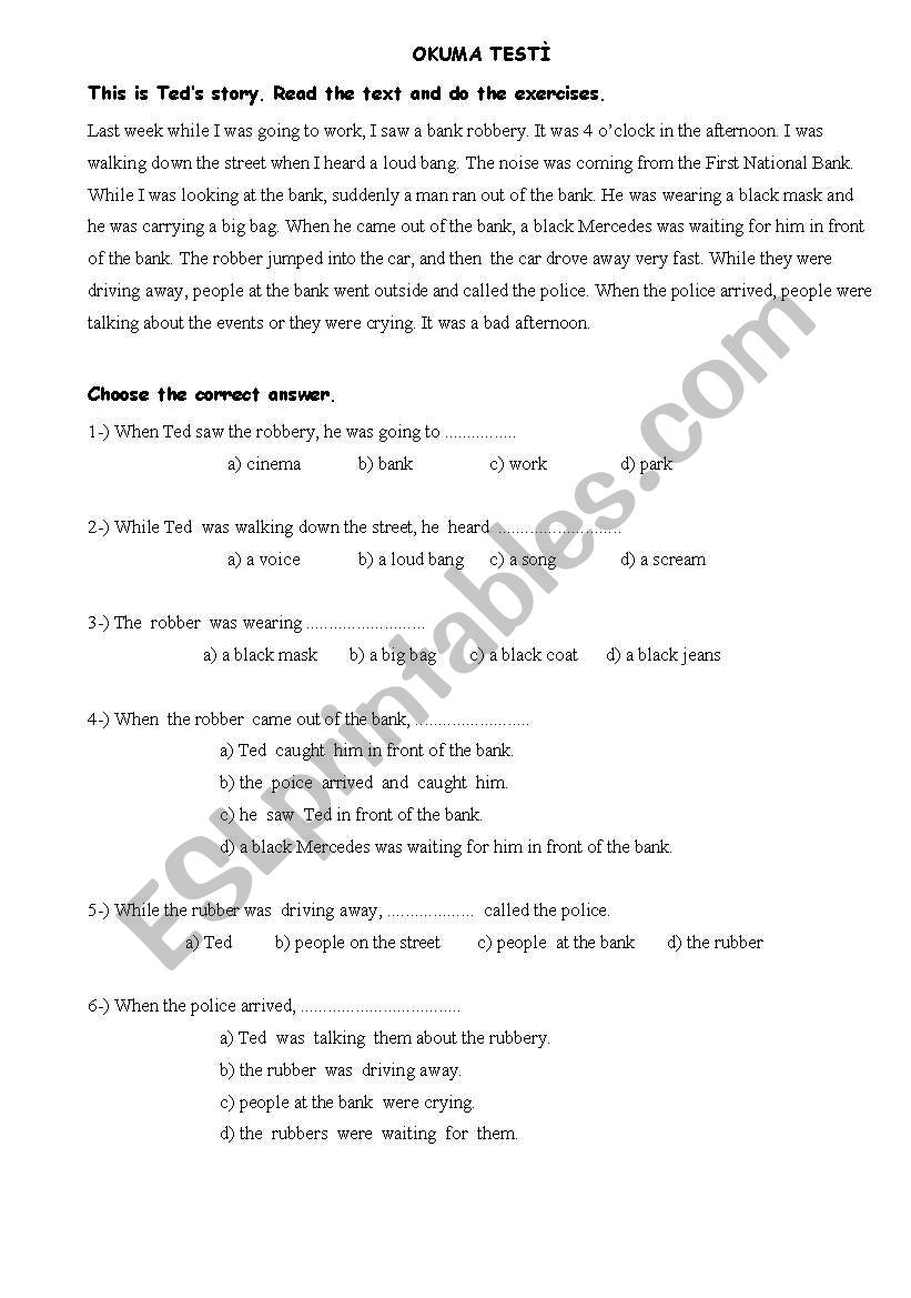 reading test worksheet