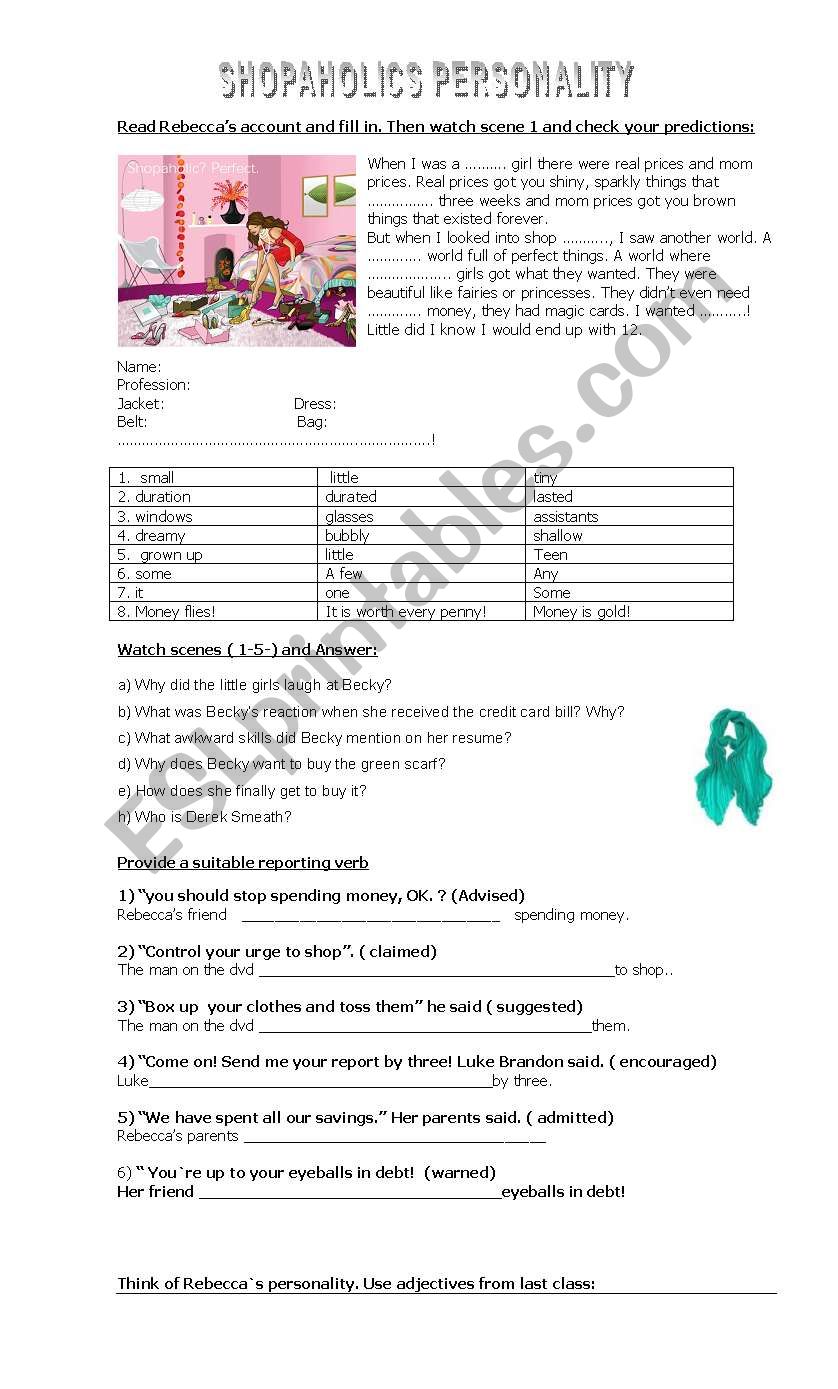 SHOPPING AND SHOPAHOLICS  worksheet