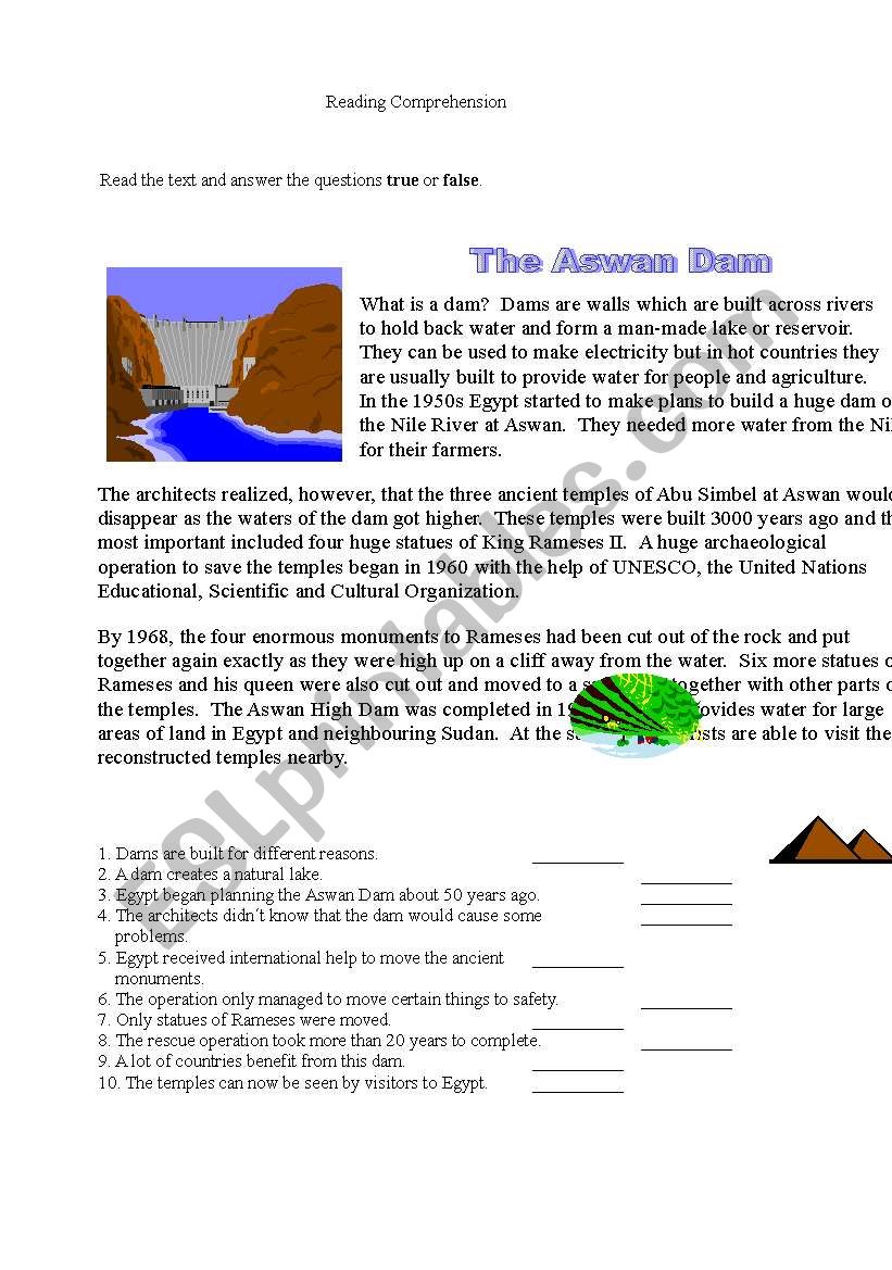 The Aswan Dam worksheet