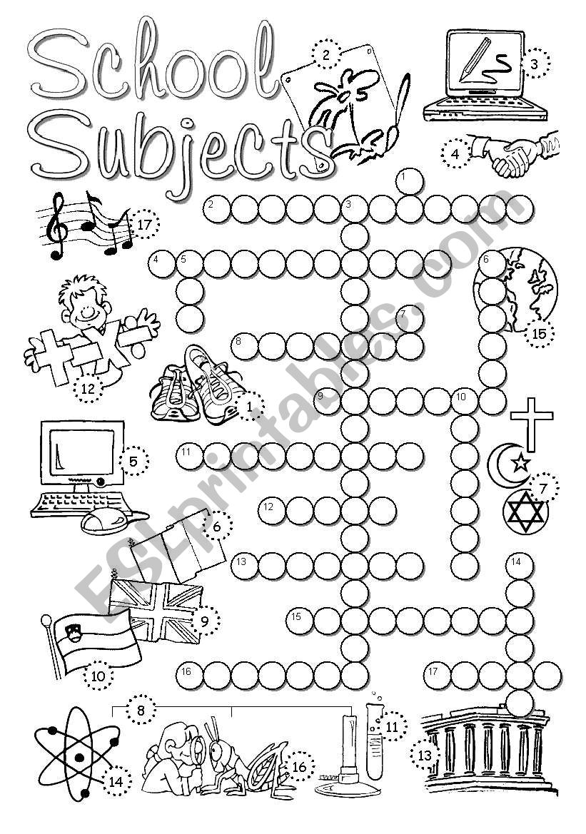 School Subjects Crossword worksheet