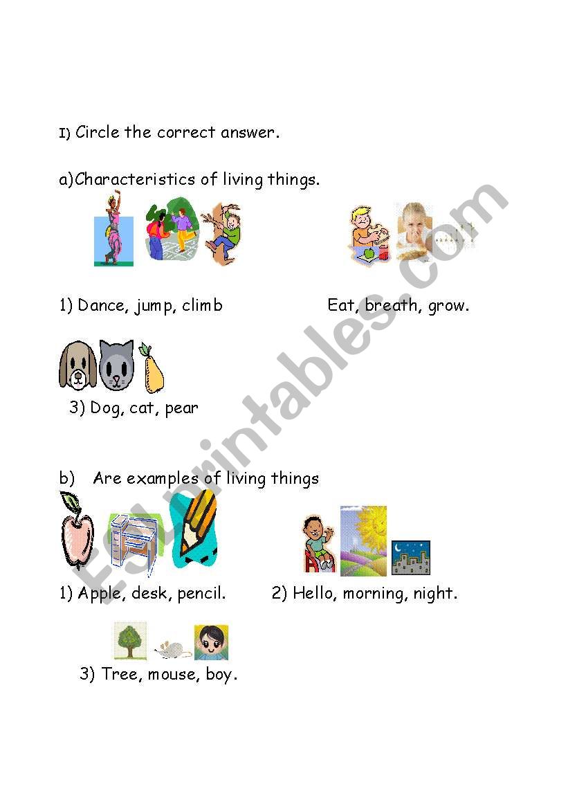 living things worksheet