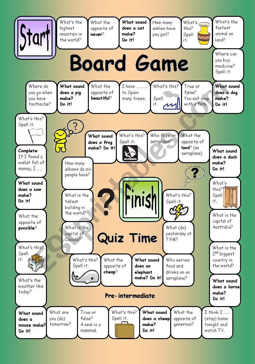 English worksheets: Board Game - Quiz Time (Pre-intermediate)