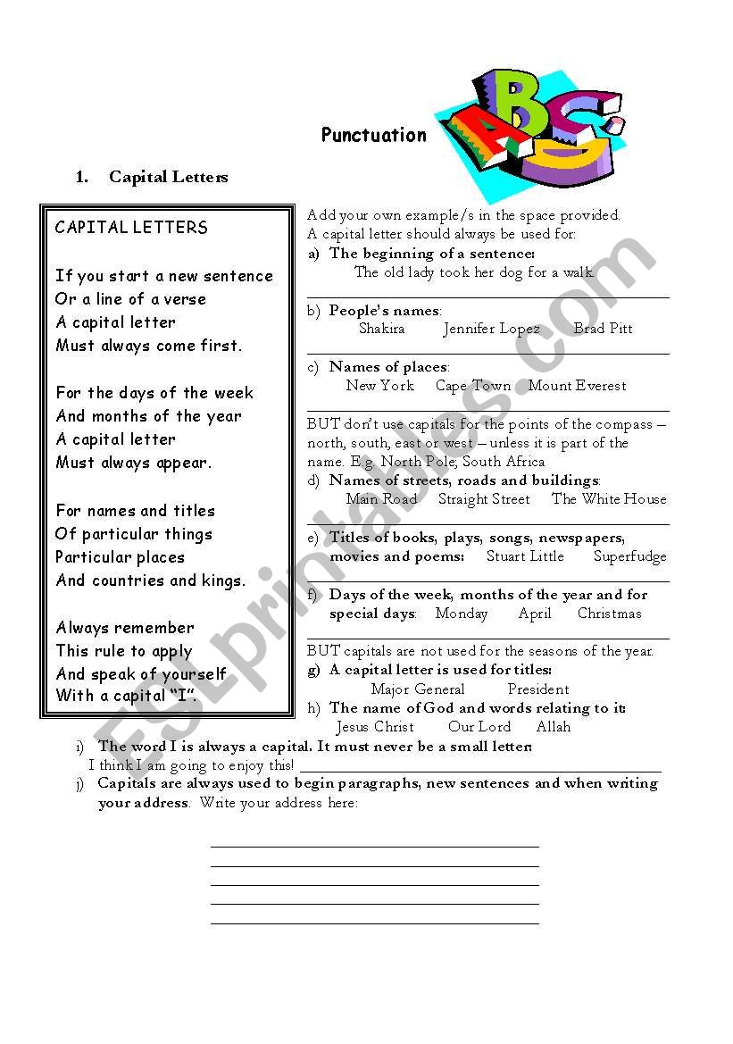 Punctuation worksheet