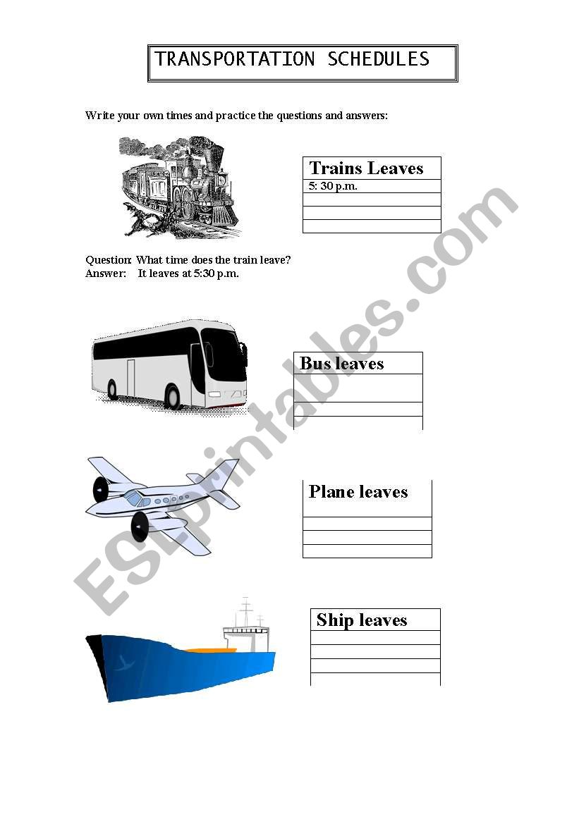 Transport Schedules worksheet