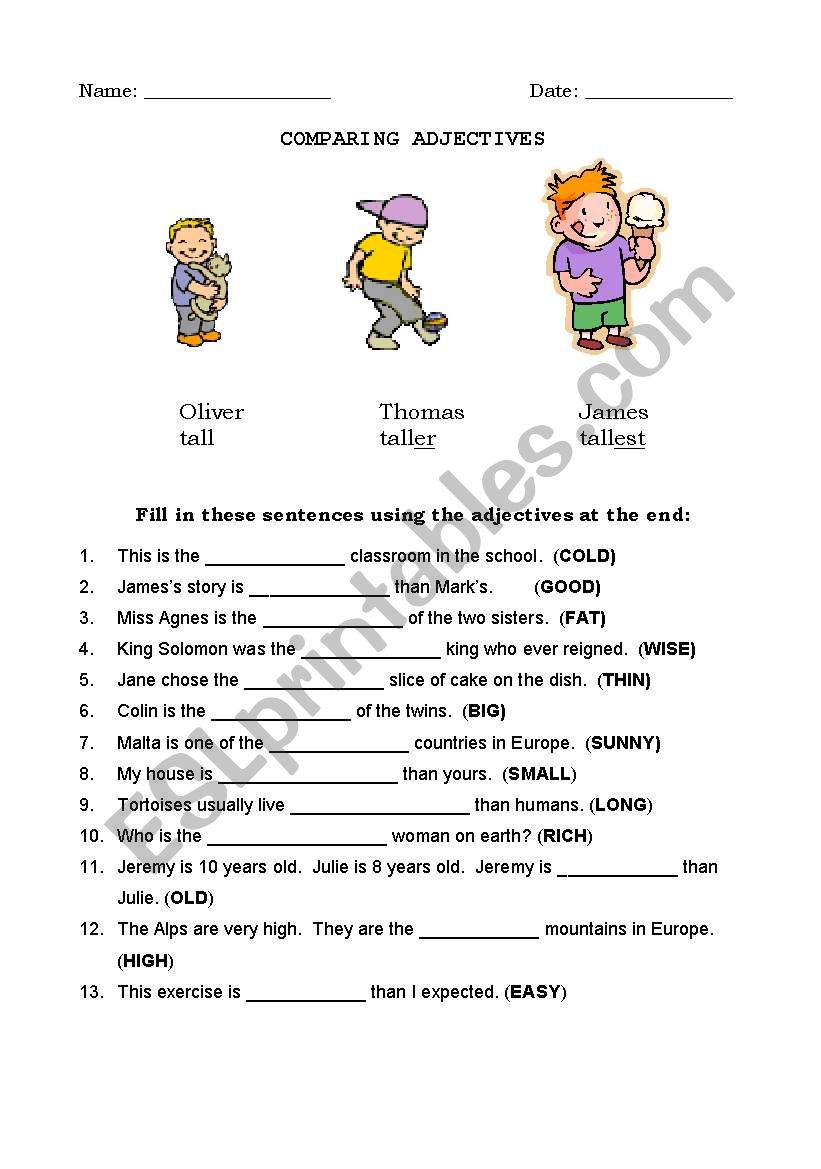 Comparing Adjectives ESL Worksheet By Nadinemic