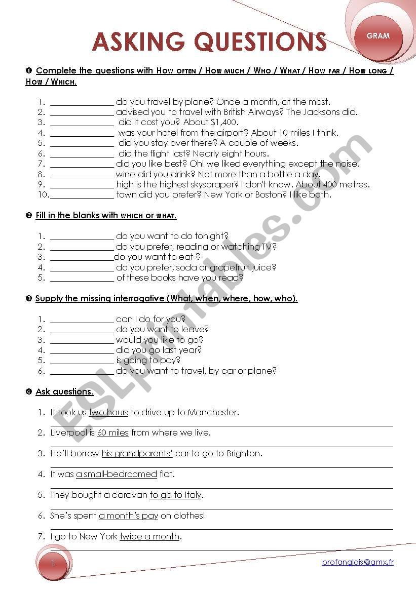 Asking questions worksheet