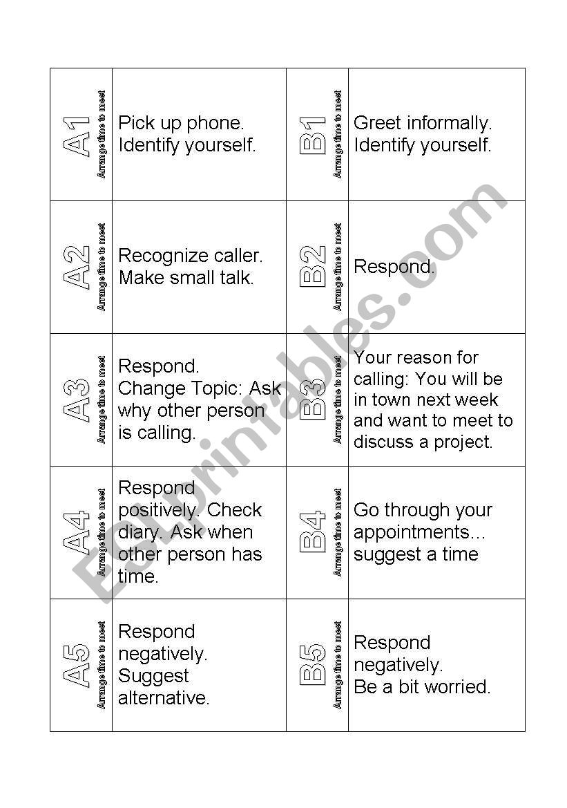 The Ultimate Telephoning Challenge - Cards - Phone Calls (Arrange Time to Meet) Business English Role Play Cards