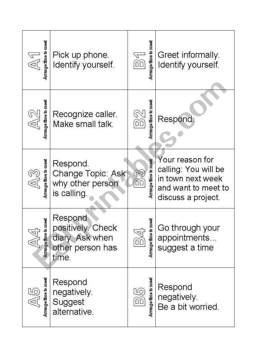 The Ultimate Telephoning Challenge - Cards - Phone Calls (Arrange Time to Meet) Business English Role Play Cards