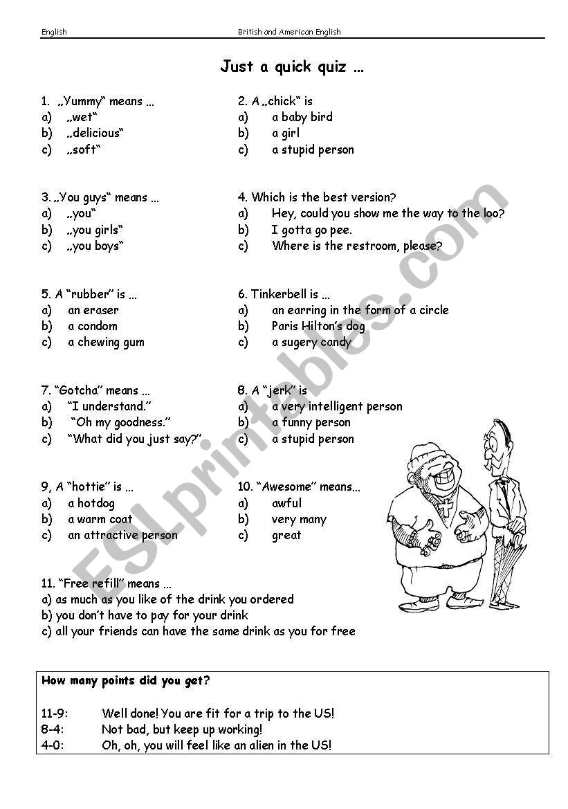 American English Quiz worksheet