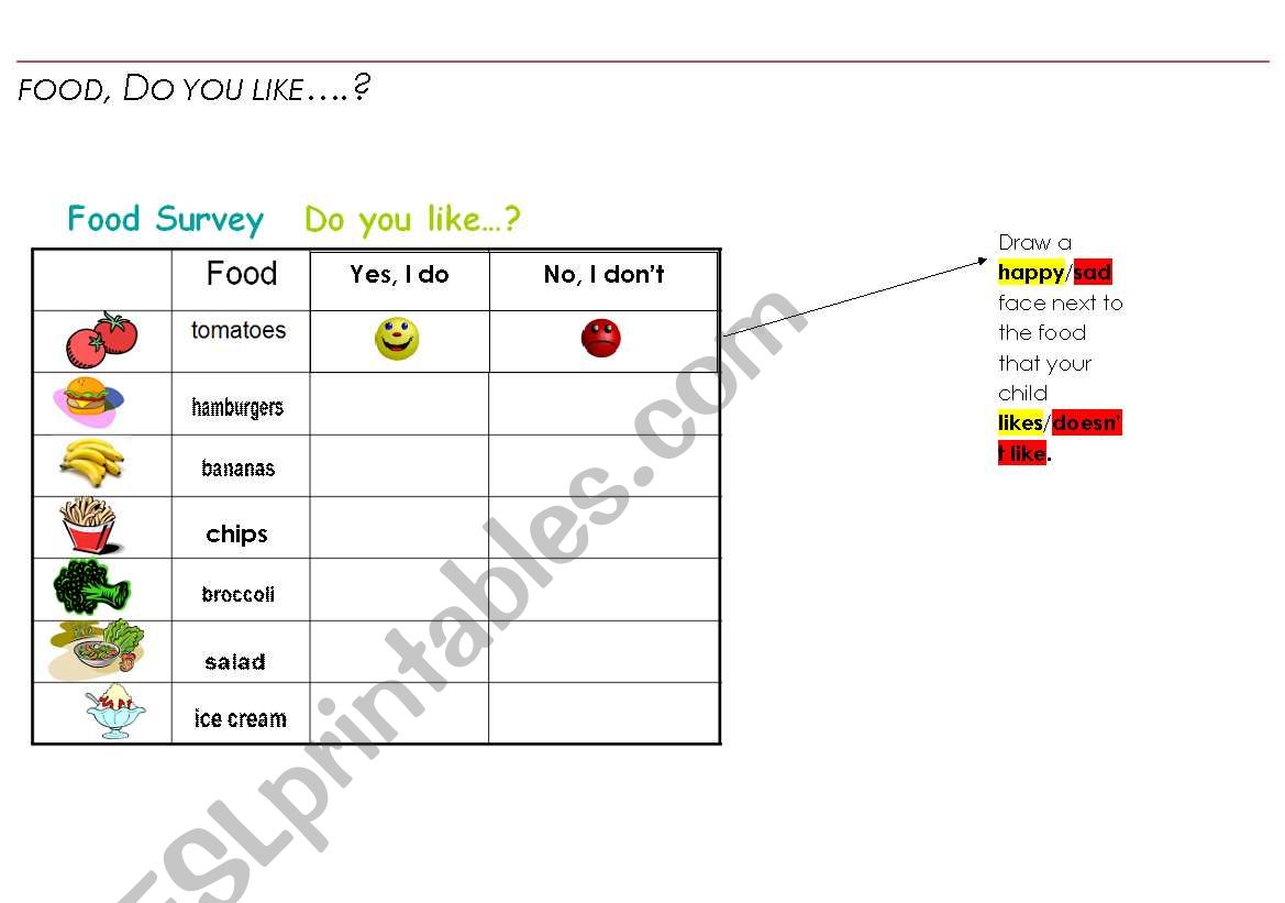 food, do you like...? worksheet