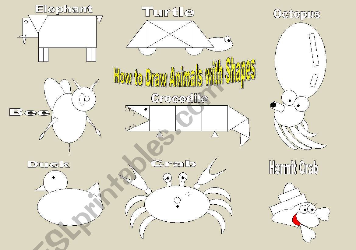 How to draw animals using shapes - ESL worksheet by Ibod47