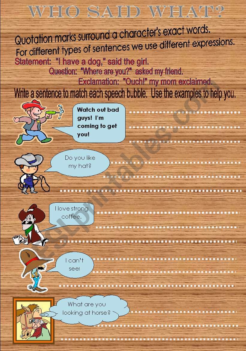 Who said what? worksheet