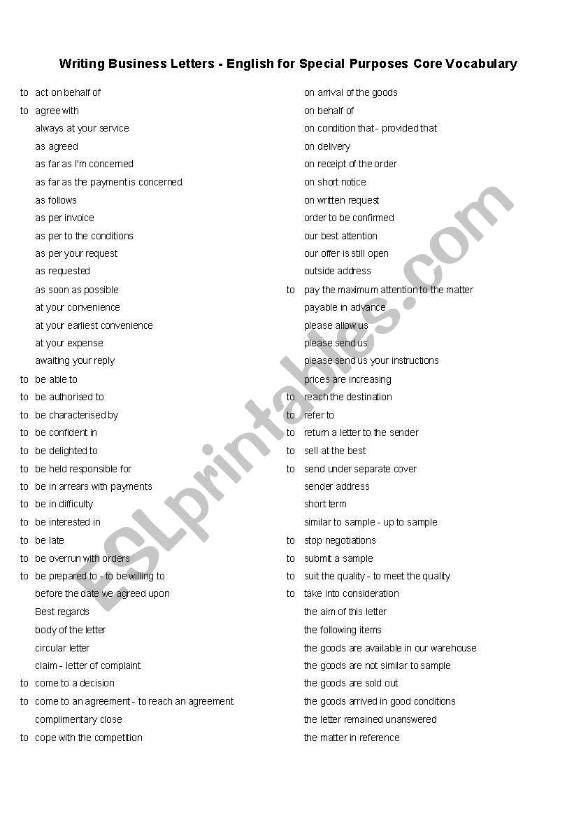 business english writing worksheet