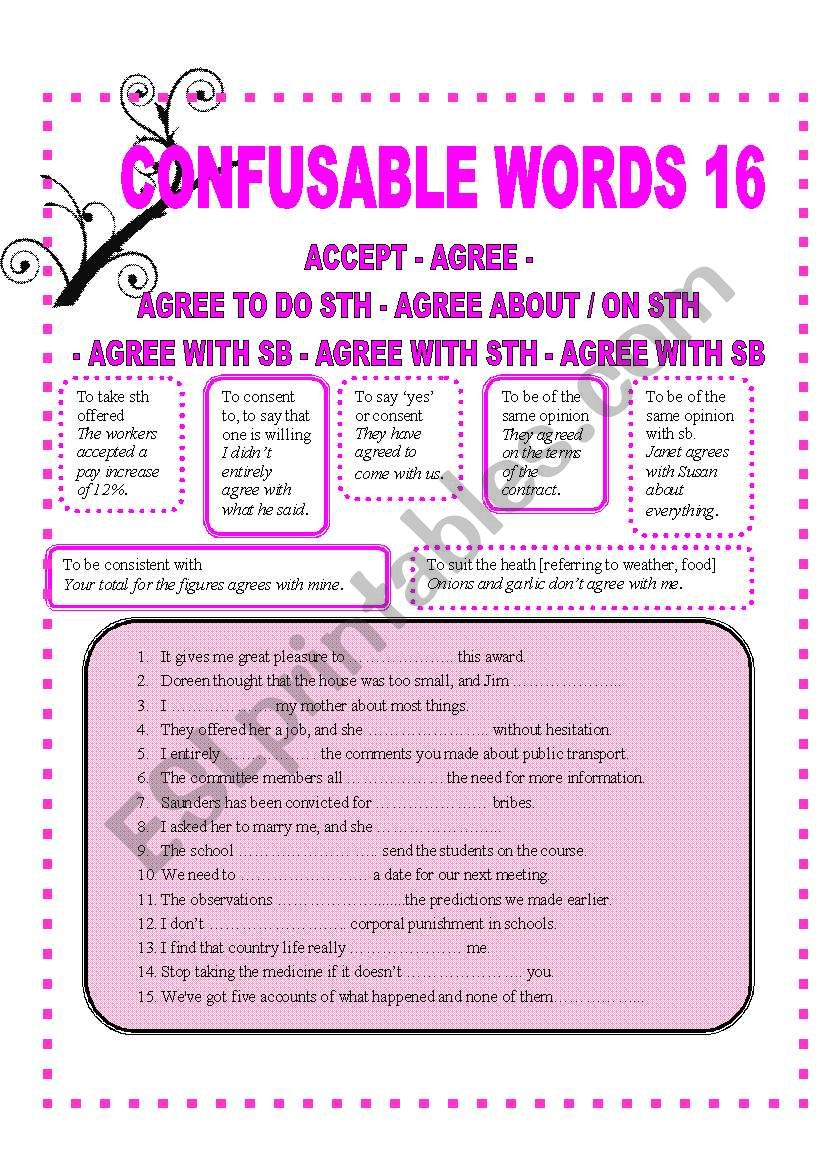 CONFUSABLW WORDS 16 worksheet