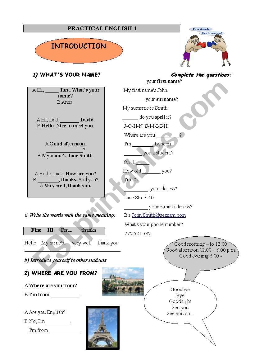Introduction worksheet