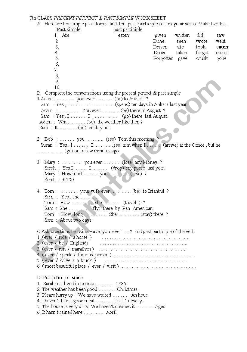 PRESENT PERFECT TENSE  worksheet