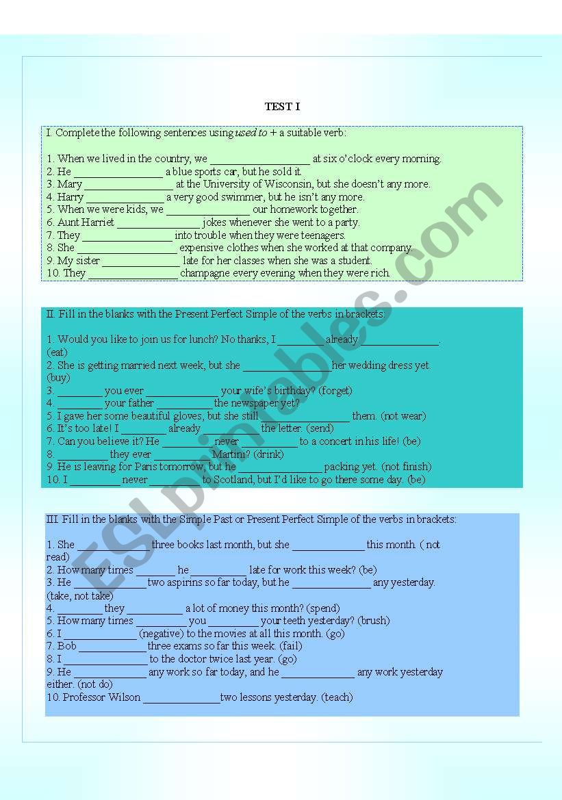 TEST I worksheet