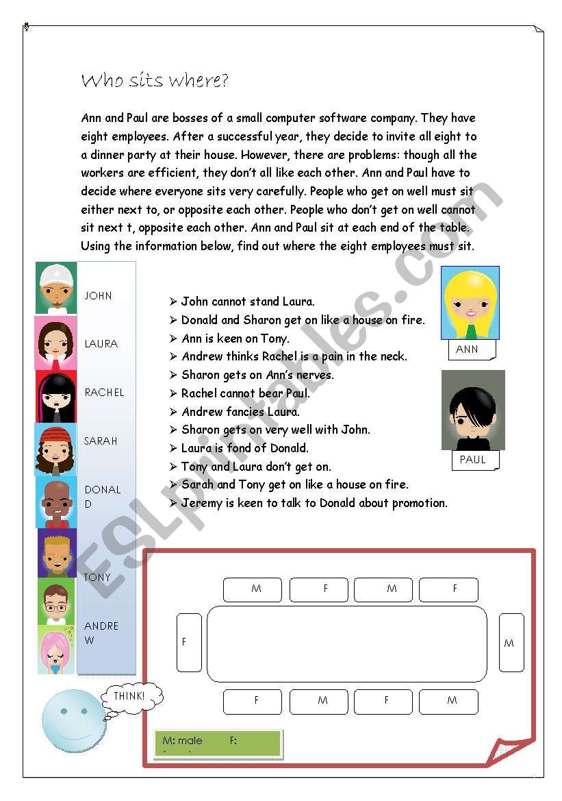 Who sits where? worksheet